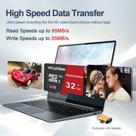 LaView Tarjeta Micro SD de 32 GBx3, tarjeta de memoria Micro SDXC UHS-I – 95 MB/s, 633X, U1, C10, Full HD Video V10, A1, FAT32, tarjeta TF flash de alta velocidad P500 para teléfono/tablet/PC/computadora con adaptador