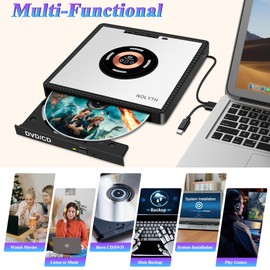 NOLYTH External CD Drive for Laptop: with 15W Wireless Charger Plug & Play