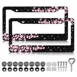 HCSS Cherry Blossoms License Plate Frames - 2 Pack Beautiful Pink Flowers Aluminum Metal License Plate Holder,Rust-Proof Waterproof Car Decorative Tag Frames for Standard US 12x6 Inch