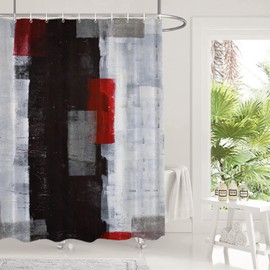 Shrahala Brown Grey Modern Art Decorative Shower Curtain, Yellow Red Plaid Bathroom Décor Polyester Fiber Waterproof with Plastic Rings for Shower Stall Bathtubs 72 x 72 in