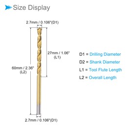 CoCud Rotary Drill Bit 2.7 mm Drilling Diameter Titanium Coated High Performance Steel 6542 Straight Round Shank - (Use: for Stainless Steel Alloy Metal) Pack of 6