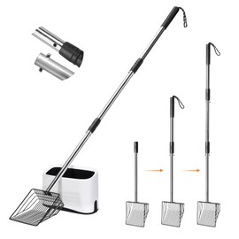 PETOCAT Metal Cat Litter Scoop with Holder, 43" Extendable Long Handle Cat Scooper for Litter Box, Solid & Durable, Deep Shovel for Fast Sifting, Large Pet Pooper Scooper for Kitty/Outside Dog Poop