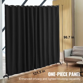 VEVOR Room Divider, Portable Panel Room Divider with Wheels Curtain Divider Stand, Freestanding Room Divider Privacy Screen for Office, Bedroom, Dining Room, Study, Black