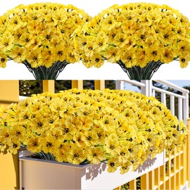 Kinisty 20 Bundles Artificial Flowers Outdoor UV Resistant Fake Flowers Plants No Fade Silk Plastic Flowers for Outside Front Porch Planters Garden Window Box Decor(Yellow)
