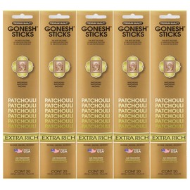 Gonesh Incense Sticks Extra Rich Collection - Patchouli 5 Packs (100 Total)