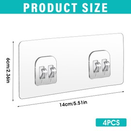 COMNICO 4 Pack Shower Caddy Adhesive Hooks Replacement, Strong Self-Adhesive Sticker No Drilling Waterproof Hanging Hooks for Bathroom Storage Shelves Kitchen Racks (Double Hook,Transparent)