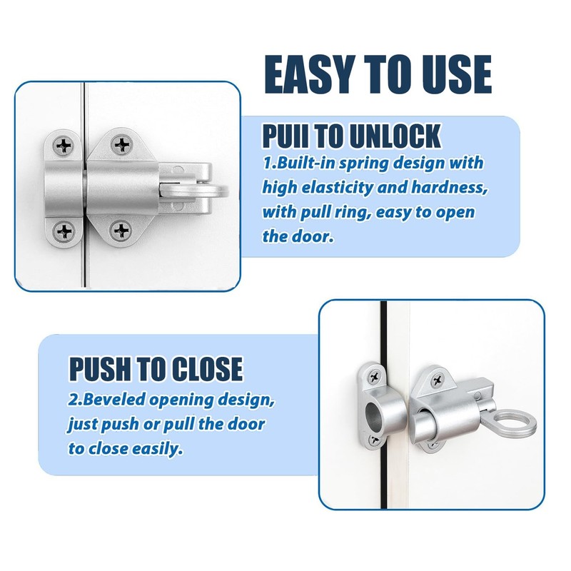 Litensh Self-Closing Latch, Spring Door Lock Latch，Resilient Bolt Latch, Spring