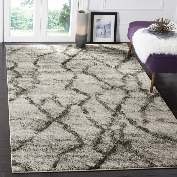 SAFAVIEH Retro Collection RET2144 Modern Abstract Non-Shedding Living Room Bedroom Accent Area Rug, 3' x 5', Light Grey / Black