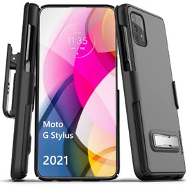 Moto G Stylus 2021 Belt Case with Metal Kickstand (Slimline Series) Ultra Thin Cover with Holster Clip (Moto G Stylus)