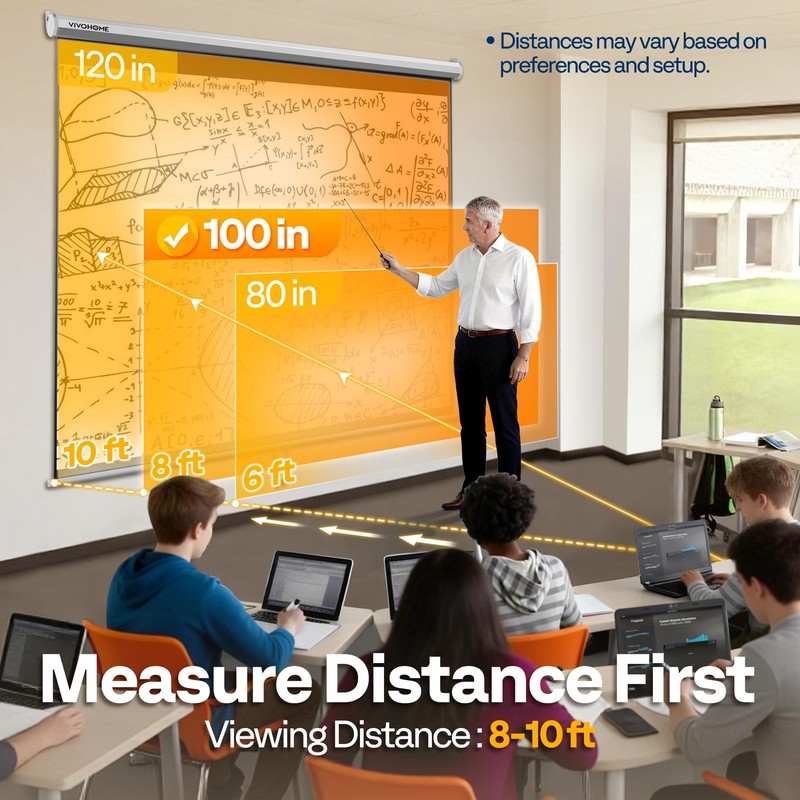 VIVOHOME 100 Inch 16:9 Pull Down Projector Screen, HD 4K