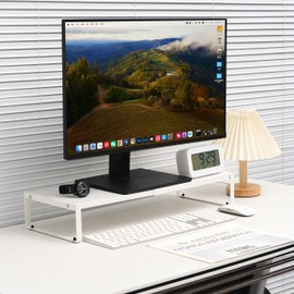 PHAETHORNIS GUY Adjustable Metal Monitor Stand - 11.6"-21.3" Ergonomic Desktop Riser for Computer/Laptop/TV, Heavy-Duty Office Shelf with Space-Saving Design (White)