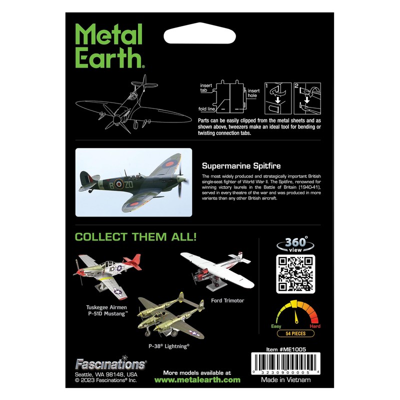 Metal Earth Supermarine Spitfire Color 3D Metal Model Kit Fascinations