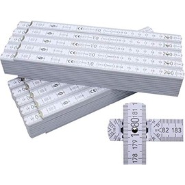 10 Stück Zollstöcke Zollstock 2 Meter mit 90°/180° Winkeleinrastung und Winkelskala (30°/45°/60°/75°/90°) - Adga 250 plus Markenzollstock 2m aus Buchenholz - weiß ohne Werbeaufdruck