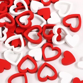 BOFUNX 72 Pieces Wooden Heart Decoration, Red White Wooden Hearts Decoration, Small Heart Confetti Decoration, Valentine's Day, Wedding Decoration, Table Decoration