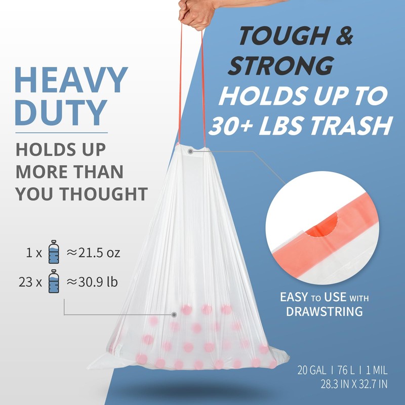 Geiteoa 20 Gallon Trash Bags Fit 20-21 Gal, Extra Strong