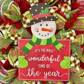 Its The Most Wonderful Time Of The Year Snowman Holiday Wreath Handmade Deco Mesh. Available in 24 inch and 28 inch diameters. High Quality.