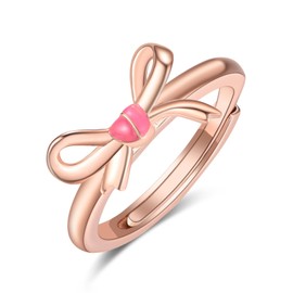 Bow Ring Sterling Silver Pink Bow Ring Rose Gold Ribbon Bowknot Rings Bow Jewelry Gifts for Women Girls, Sterling Silver, No Gemstone