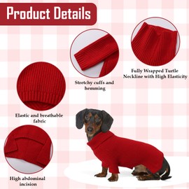 Geyecete Dachshund Sweater Dog Turtleneck Sweater,Cold Weather Cable Knitwear Small Dog Pullover Sweater Dog Winter Clothes for Small Dogs-Red-M