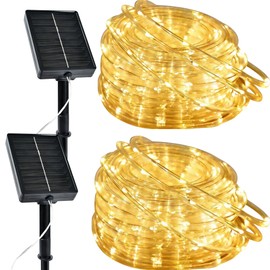 Solar Rope Lights Outdoor, 2 Packs Total 144FT 400LED Solar String Lights with 8 Lighting Modes, Waterproof Solar Powered Fairy Lights for Party Garden Yard Home Holiday Tree Decoration, Warm White
