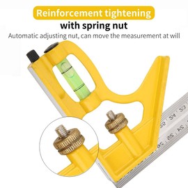 300mm Metric Combination Square Ruler, Adjustable Stainless Steel Combo Square with Spirit Level, 45/90 Degree Right Angle Ruler Mark Ruler Multi-Function Measuring Tool