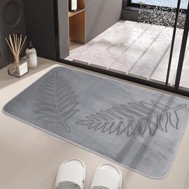 XIYIASUN Memory Foam Bath Rugs Leaf Bath Mat Non-Slip Strong Water Absorbent Plush Microfiber Bath Mat Rug Super Water Absorbent Machine Washable Bath Rugs for Bathroom, Tub (16 * 24 inch)