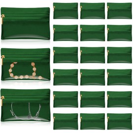 Uiifan 36 Pcs Travel Jewelry Bag Bulk Zipper Jewelry Pouch Flannel Portable Pocket Organizer for Necklace Earring Women Gift(4.53 x 3.15 Inch,Green)