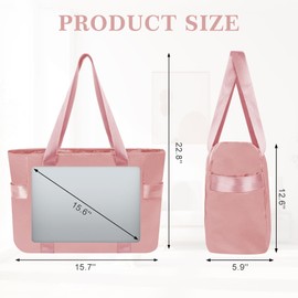 Aucuu Tote Bag, Large Shoulder Bag, Travel Tote Bag with Laptop Compartment, Foldable Handbag, Waterproof Laptop Tote-Bag with Zipper for Travel, Work, School, Shopping, Pink