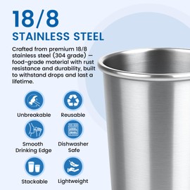 Cafezi 8 oz Stainless Steel Cups 4 Pack, Stackable Metal Drinking Glasses, Unbreakable & Shatterproof Mini Tumblers, BPA Free for Home, Bar, Restaurant, Party, Travel, Camping, Outdoors