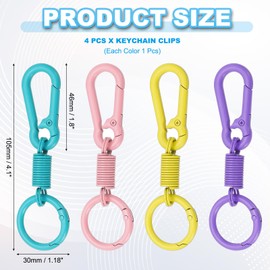 PATIKIL Keychain Clips with O Rings, 4 Pcs Quick Release Key Chain Rings Metal Key Ring Holder Spring Snap Hook Organizer for Car Keys, Backpack, Women, Man, Pink/Purple/Yellow/Blue