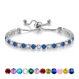 Birthstone Bracelet for Women, Silver Tennis Bracelets with Cubic Zirconia Adjustable Slider Rhinestone Bracelet Birthday Anniversary Friendship Jewelry Gifts for Her Mom Wife Girlfriend, December