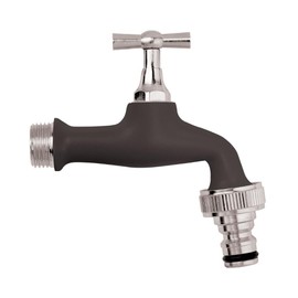 Schläfer 435720 - Outlet Valve 1/2 Inch Brass, Matte Black, Ball Outlet Valve - 20.95 mm 1/2 Inch - Ideal as Outdoor Tap - Garden Tap Adjustable Black with Automatic Connection for Hose