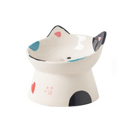 Cute Ceramic Raised Cat Bowls Elevated Design, 15° Tilted FeederProtect Cat's Spine Anti Vomiting Blow for Flat Faced Cats, Kitten Small Dogs,Raise Tilted Cat Food Bowld Pet Dishes(Black)