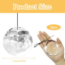 Pack of 2 Suncatcher Crystal, Crystal Suncatcher, Suncatcher Window, 75 mm Rainbow Crystal Pendant, Crystal Pendant, Light Catcher Crystal, Crystals for Hanging for Room, Ceilings, Garden