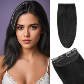 TANJET Hair Toppers for Women Real Human Hair Double Weft Invisible Hairpin Natural Silky Lady Parts Frontal Bangs Toppers for Women Black Hair Extensions Clip in (#1 Jet Black 10 Inch 15g/Pack/1pcs)