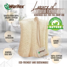 Waritex Premium Natural Egyptian Loofah Sponges, Made from 100% Natural Organic Material, Gentle Skin Exfoliation, and Full-Body Spa Experience – Eco-Friendly Loofah 2 Count (1 Pack)