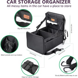 Organizador de Coche para Niños Asiento Trasero - Organizadores de Coche y Almacenamiento de Fácil Acceso para Asiento Trasero Entre Asientos con Caja de Paños y Bolsillos Laterales, Accesorios de