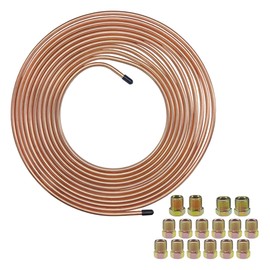 ZIMISI 25 Ft 1/4" Brake Line Tubing Kit, Copper Coated Brake Line Repair Kit with 16 Inverted Flare Fittings, Flexible Tubing Coil Accessories for Hydraulic Fuel Transmission (Gold)