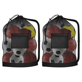 Neikafan Extra Large Sports BallBag 2Pcs NetBag Holds 10-12 Size 5/7 Waterproof Storage Drawstring Mesh Bag Adjustable Shoulder Strap Suitable Basketball Football Tennis Volleyball Training Equipment