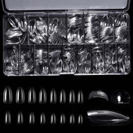 KADS 320Pcs Deep C Curve Full Cover 16 Sizes Nail Tips Clear Pre-Built False Nail Extension Thick Sculpted Acrylic Nail Tip for Flat Nails Deep Curve, Almond