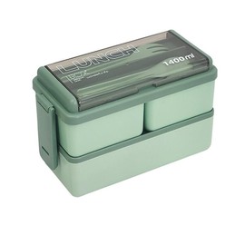 Lunch Box, 1400ml Bento Box with Spoon Fork, Stackable Leak Proof Lunch Box for Adults Kids Students Office Microwave Dishwasher Safe Cover Lid - Color: green