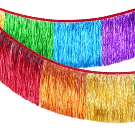 G2PLUS 2m Rainbow Fringe Garland, 20cm Sparkly Tinsel Fringing, Glitter Tinsel Garland, Shiny Backdrop Party Streamers for Birthday Wedding Prom Decoration