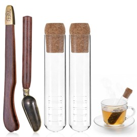 2 PCS Tea Infuser Glass Tea Strainers for Long Leaf Teas with Teaspoon TeaTongs TeaSteeper with Cork for Cup, Gift for Teas Lovers