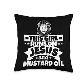 Girl runs on Jesus and Mustard oil Throw Pillow