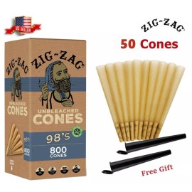 Zig-Zag® Unbleached Paper Cones 98mm Size 50 Pack & Free 2 Tubes