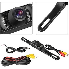 GTP Vehicle Rear View Backup Camera Wide Viewing Angle License Plate Mount Parking Assist Kit - Waterproof High Definition Color w/ 7 Infrared Night Vision LED Universal Car Truck Parking Camera