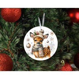 Twisted R Design Christmas Fawn Woodland Christmas Ceramic Ornament, Christmas Tree Decoration