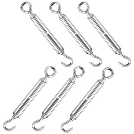 Seimneire 6 Pcs M8 Hook & Eye Turnbuckles 304 Stainless Steel Turnbuckle, Adjustable Turnbuckle Tension Hook, Tension Turnbuckle Wire Rope Tensioner for Cable Clothline Line