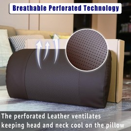 AmazeCov Breathable Perforated Leather Recliner Memory Foam Head Pillow - Non-Slip Base with Adjustable Neck Support in Chocolate, for Recliners, Sofas, and Loveseats, Ensuring Unmatched Relaxation