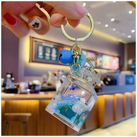 Kytrun Moving Liquid Key Chain Cute Marine Life Quicksand Bottle Key Chains Bag Keyring Car Key Chains Trinket Lovely Pendant Gifts Blue Whale
