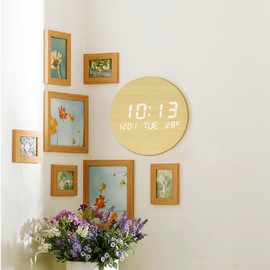 REDGO Digital Wall Clock Large Display of Time/Date/Temperatur Silent Non-Ticking Brightness Adjustment Wooden Design With Stand for Living Room Bedroom Kids Room Office School (Wooden)
